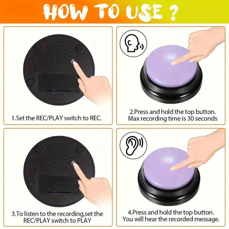 6-Pack Recordable Pet Communication Buttons – Voice Recording Training Buttons for Dogs & Cats, Interactive Talking & Behavior Training Buzzer Set (No Batteries Required)