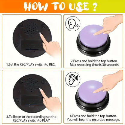 6-Pack Recordable Pet Communication Buttons – Voice Recording Training Buttons for Dogs & Cats, Interactive Talking & Behavior Training Buzzer Set (No Batteries Required)