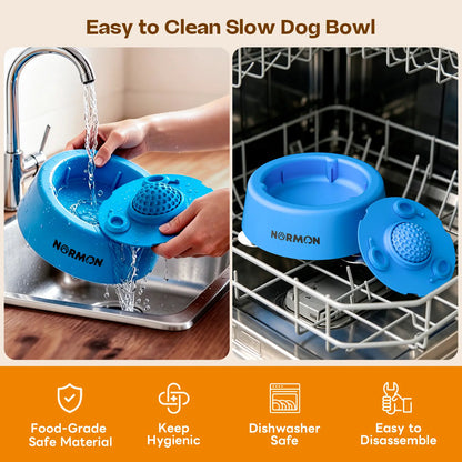 Slow Feeder Dog Bowl with Suction Base, No-Spill Dog Lick Bowl for Bone Broth, Yogurt & Liquid Treats, Rolling Ball Pet Feeding Bowl for Puppies, Small, Medium or Large Dogs