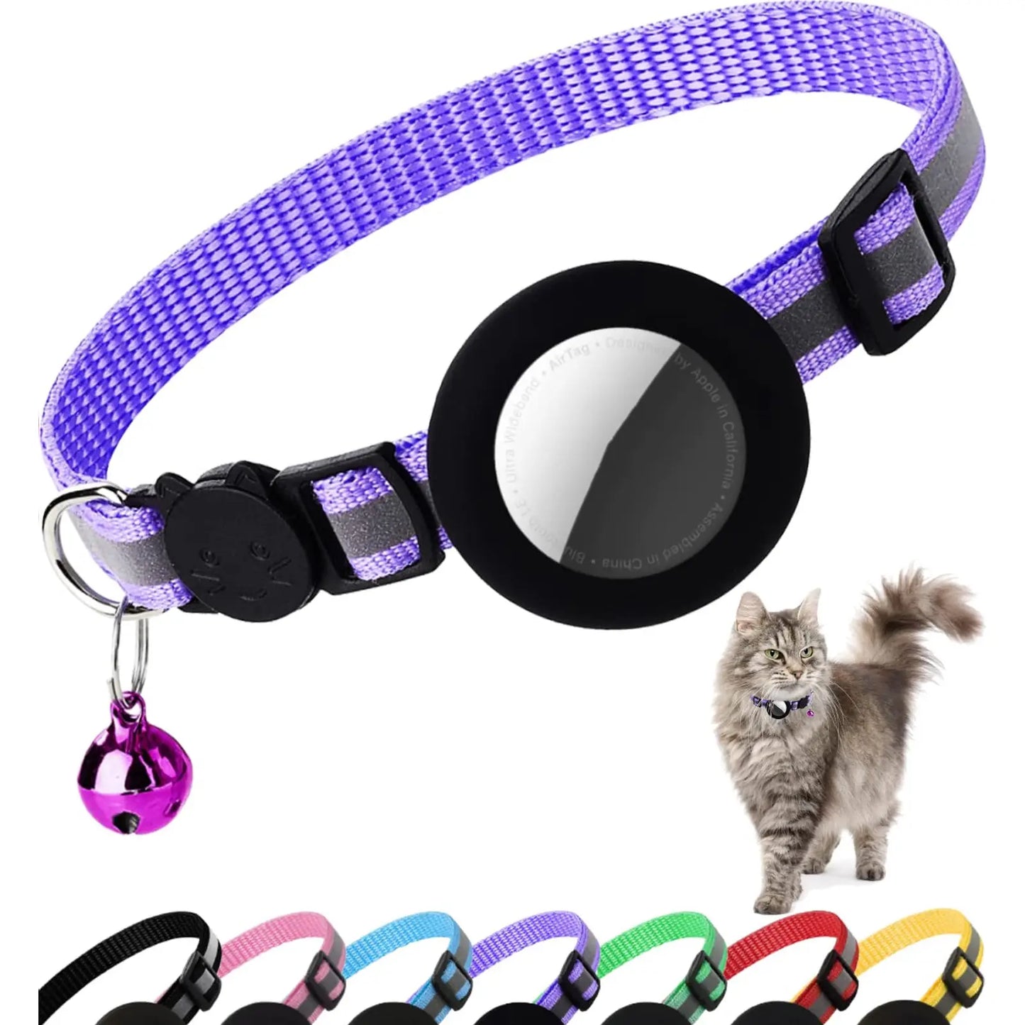 EVERBETTERUS Reflective Breakaway Cat Collar with Bell – Adjustable Safety Kitten Collar Compatible with AirTag GPS Tracker, Lightweight Nylon Pet Collar for Cats & Kittens