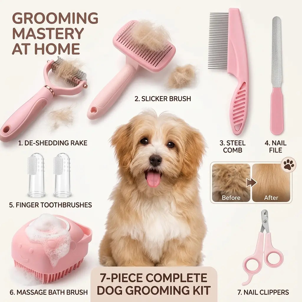 8-in-1 Pet Grooming Kit – Dog & Cat Brush Set with Dematting Comb & Nail Clippers