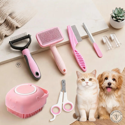 8-in-1 Pet Grooming Kit – Dog & Cat Brush Set with Dematting Comb & Nail Clippers
