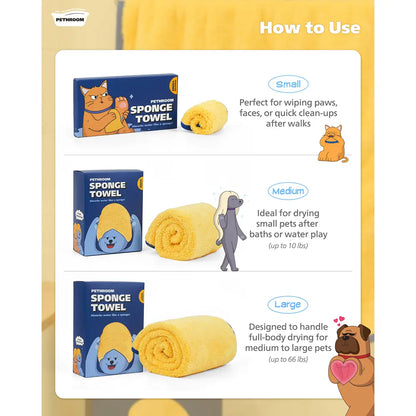 PETHROOM Ultra Absorbent Pet Drying Towel – Large Microfiber Sponge Towel for Dogs & Cats (23.6" x 47.2"), Quick Dry, Super Soft & Highly Absorbent Bath Towel