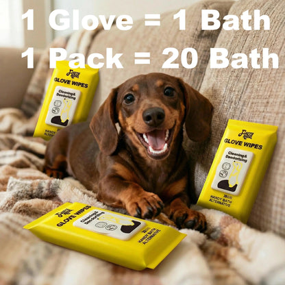 Natural Ingredients PRO Pet Glove Wipes Bathing & Deodorizing No-Rinse Grooming for Dogs & Cats | Extra Thick & Glove-Fit Design Daily Care Traveling | Eco-Friendly 20Pcs Pack Alcohol-Free Hypoallergenic Furry Haha Cleaner Cleaning