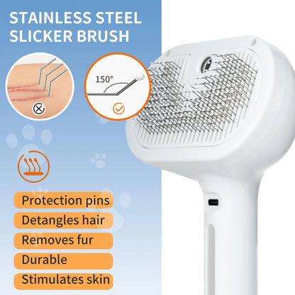 Steam Spray Pet Grooming Brush – Self-Cleaning Hair Removal Comb for Dogs & Cats | One-Button Fur Release, Anti-Static Massage Brush