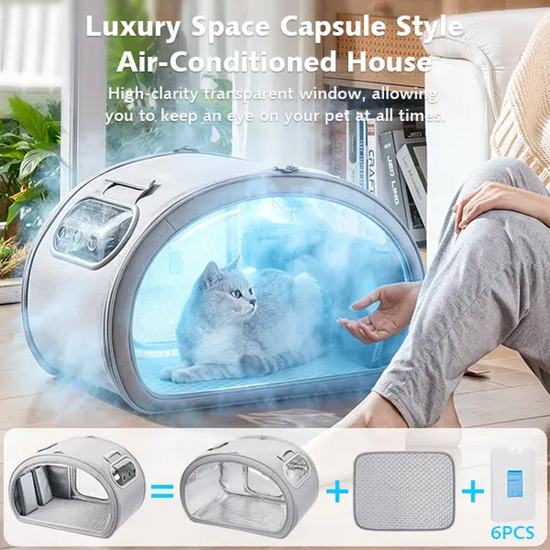Pecute Pet Cooling House – Portable Cooling Cat & Dog Bed with Bubble Window, Detachable Cooling Mat, Insulated Design, Foldable Travel Pet Shelter for Small Pets