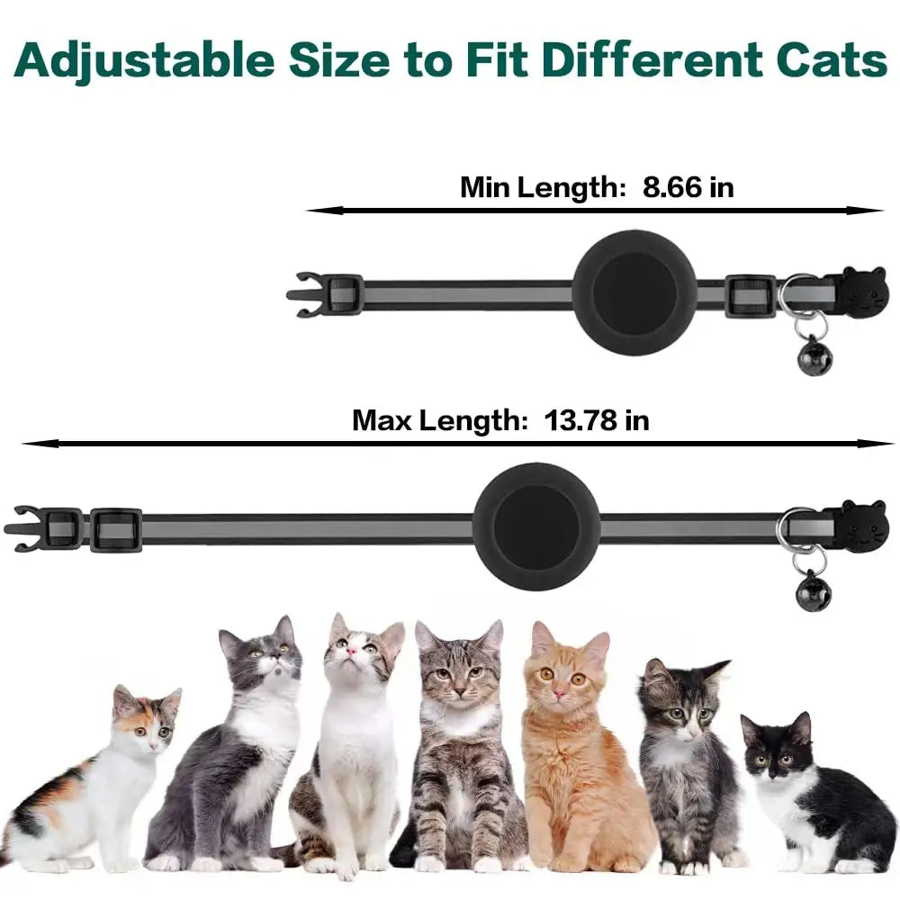 EVERBETTERUS Reflective Breakaway Cat Collar with Bell – Adjustable Safety Kitten Collar Compatible with AirTag GPS Tracker, Lightweight Nylon Pet Collar for Cats & Kittens