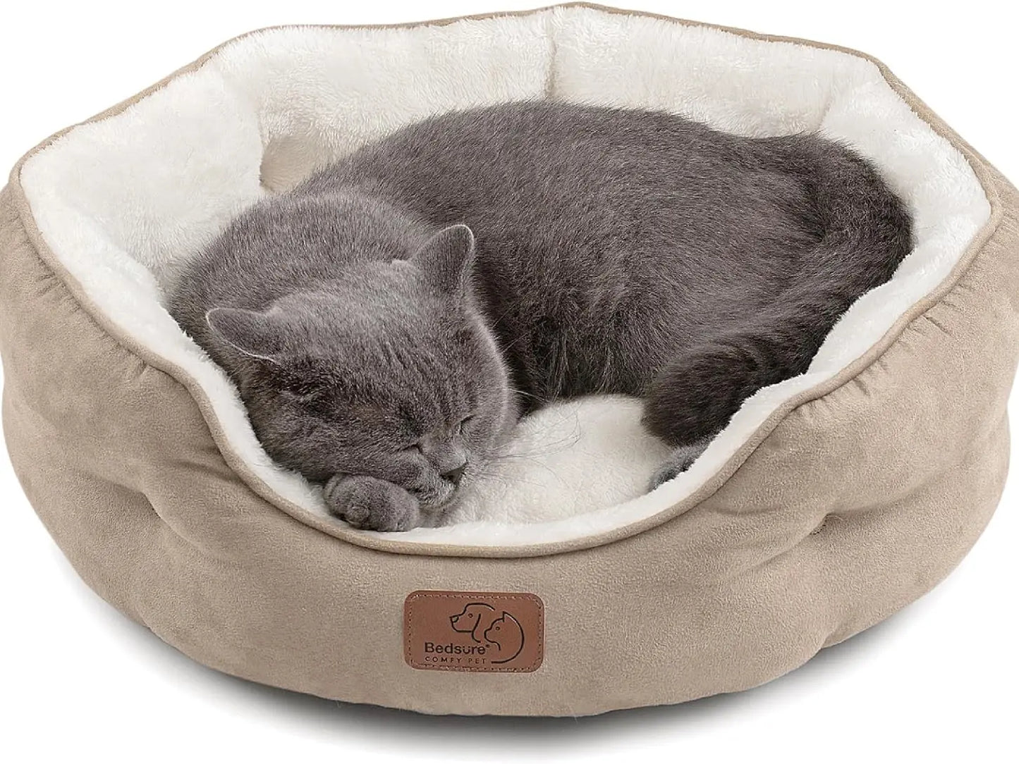 Calming Plush Pet Bed for Dogs & Cats – Ultra-Soft Washable Round Donut Bed with Non-Slip Bottom, Cozy Sleeping Bed for Puppies, Kittens & Small Pets (20")