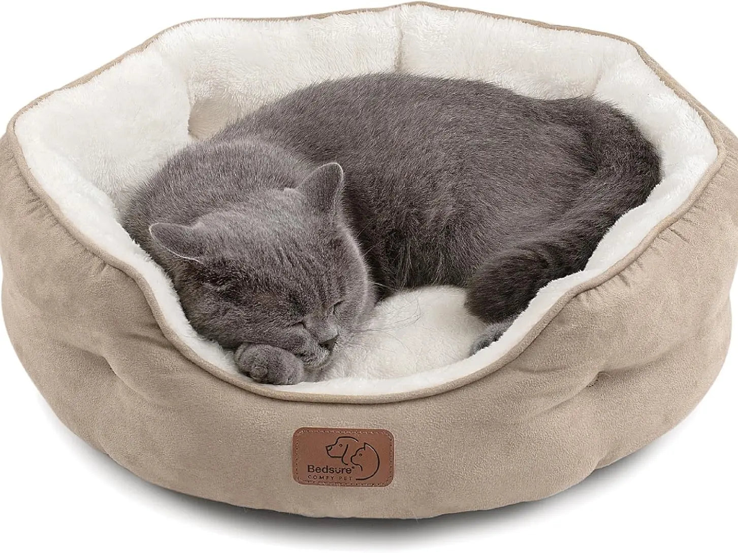 Calming Plush Pet Bed for Dogs & Cats – Ultra-Soft Washable Round Donut Bed with Non-Slip Bottom, Cozy Sleeping Bed for Puppies, Kittens & Small Pets (20")