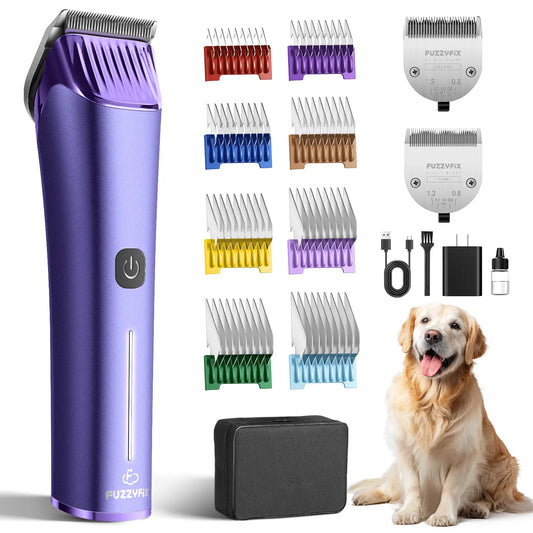 Fuzzyfix NOVA Cordless Dog & Cat Grooming Clippers – Professional Rechargeable Pet Hair Trimmer Kit, 5-in-1 Adjustable Blade, 2-Speed Quiet Motor with Metal Guide Combs (Dogs, Cats & Horses)