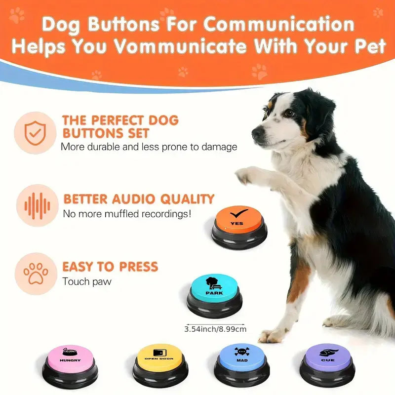 6-Pack Recordable Pet Communication Buttons – Voice Recording Training Buttons for Dogs & Cats, Interactive Talking & Behavior Training Buzzer Set (No Batteries Required)